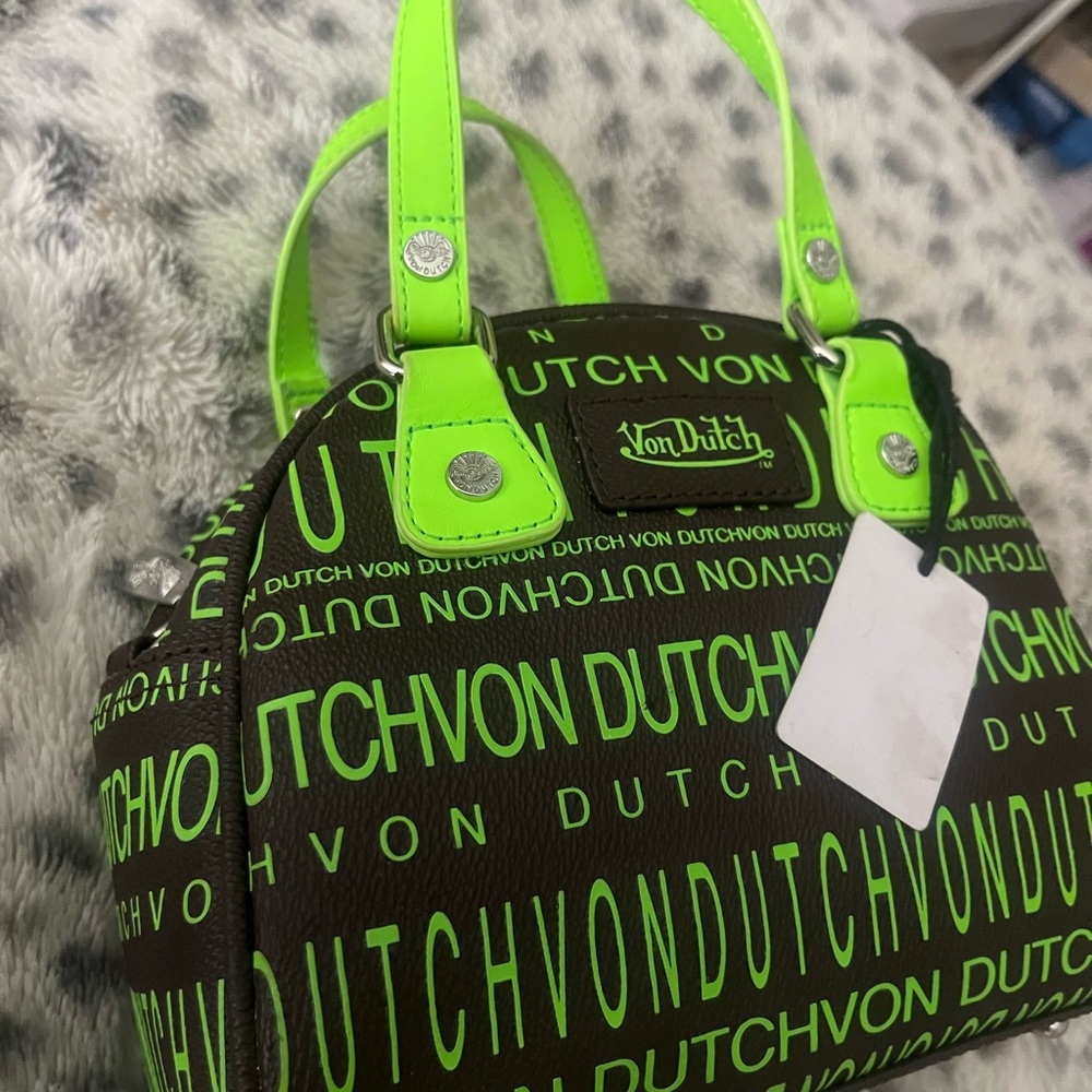 Von Dutch Lime Green and Brown Satchel
